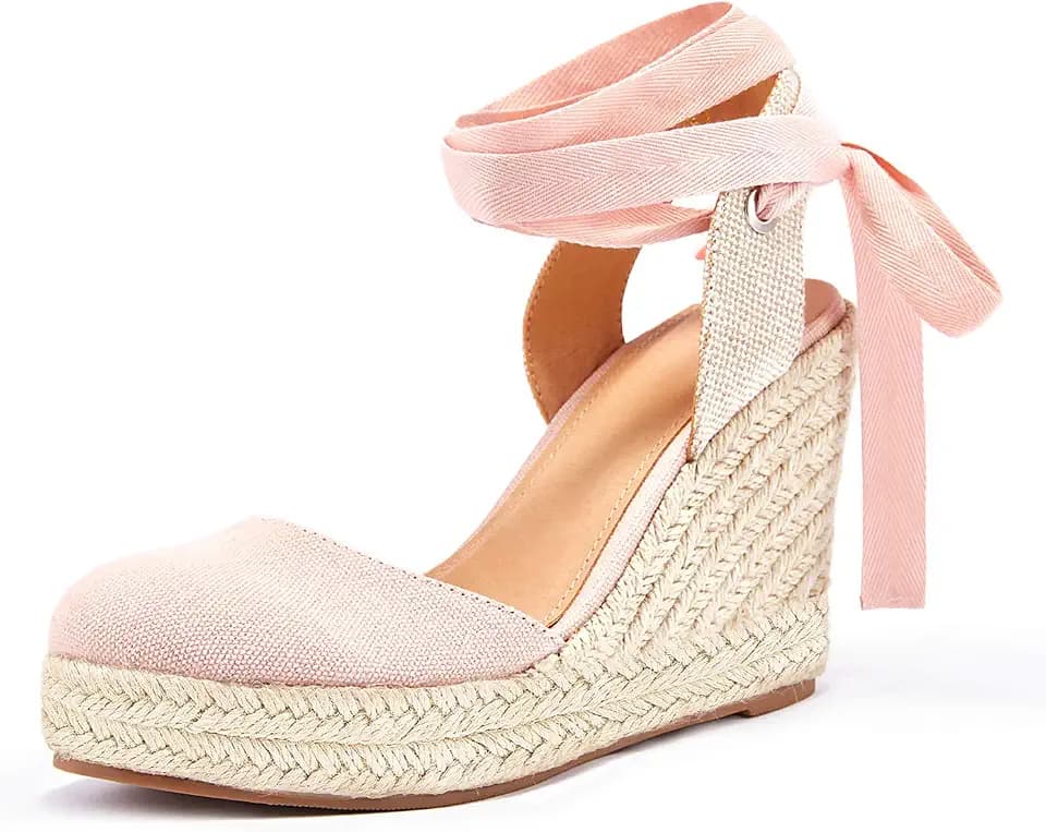FISACE Womens Summer Espadrille Heel Platform Wedge Sandals Ankle Buckle Strap Closed Toe Shoes