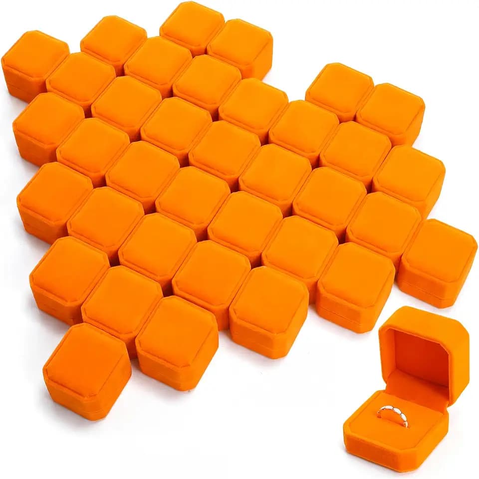 Laumoi 36 Pcs Ring Boxes Bulk Velvet Ring Display Boxes Orange