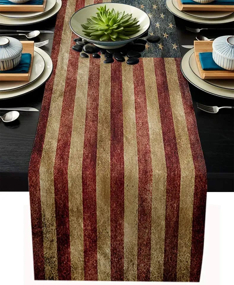 Daleng 13 x 36 inches Table Runner Cotton-Polyester Blend, Retro American National Flag Table Runner for Table Decorations, Indoor Outdoor Parties, Farmhouse & Family Gathering, 1 Pack