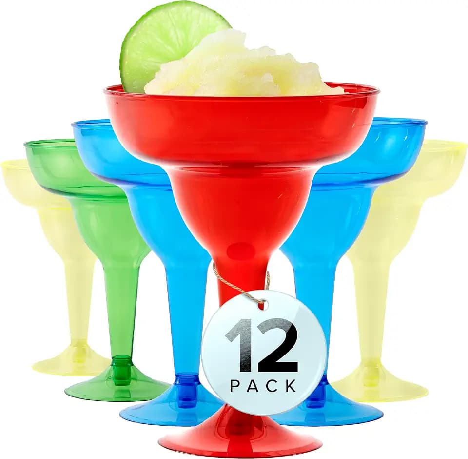 Stock Your Home Multicolor Plastic Margarita Glasses Disposable (Set of 12) Decorations for Cinco de Mayo Parties, Colorful Cocktail Cups for Tropical Party Supplies - Large 12 oz Hurricane Glasses