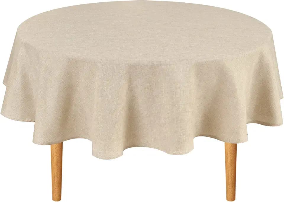 Hiasan Beige Round Linen Tablecloth 70 Inch for Kitchen Dining Room