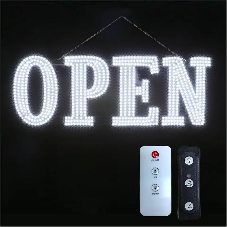 48"x17" Super Large LED Open Signs for Business with Remote Controlled, 10 Levels Brightness Adjustable Unique Design Super Bright with Chain, High Visibility for Store Bar Office Retail Shops Salon