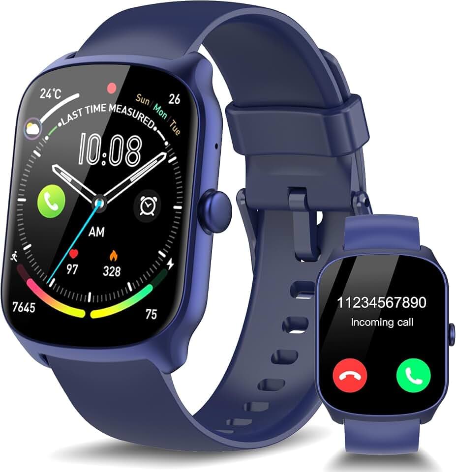 STECEi Smartwatch Herren Damen, 1.95" Fitnessuhr mit Telefonfunktion, Smart Watch 100+ Sportmodi, IP68 Wasserdicht, Fitness Tracker mit Schrittzähler, Pulsmesser und Schlafmonitor Blau