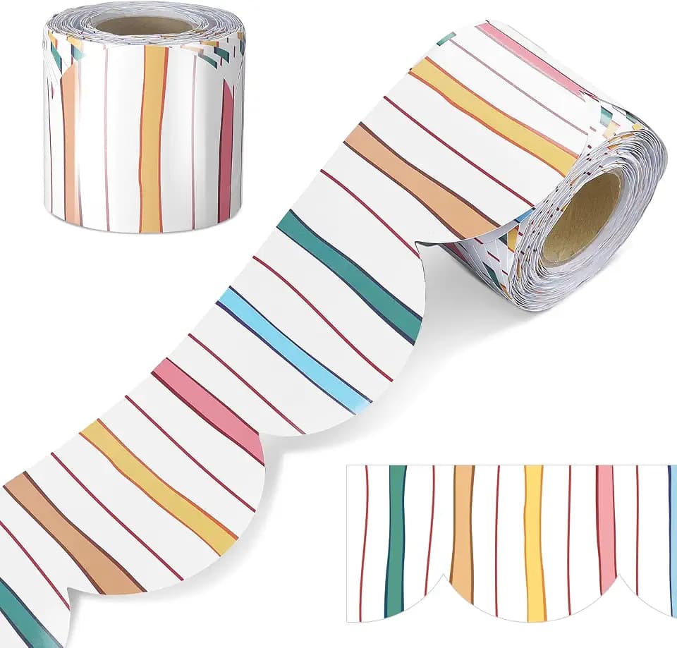 Zonon 65 ft Retro Stripe Bulletin Board Border Circus Scalloped Border Trim