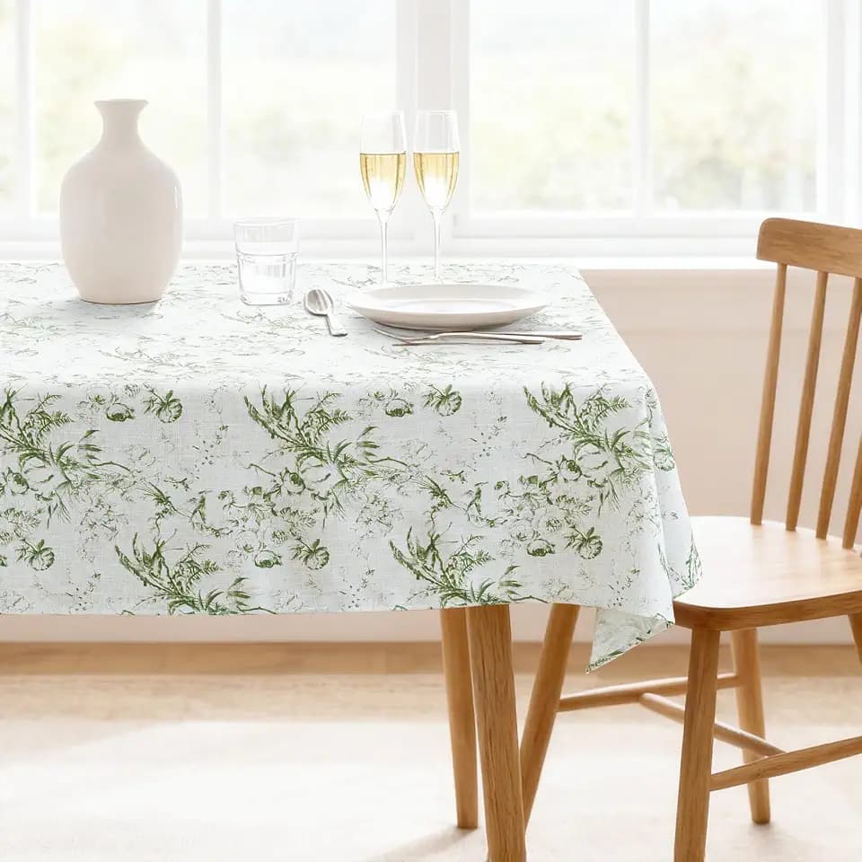 H.VERSAILTEX Linen Table Cloths Floral Printed Tablecloth Spill-Proof Waterproof Table Cover for Dining Buffet Feature Soft and Thick Fabric Wrinkle Free, 60 x 60 Inch, Vintage Botanical - Green