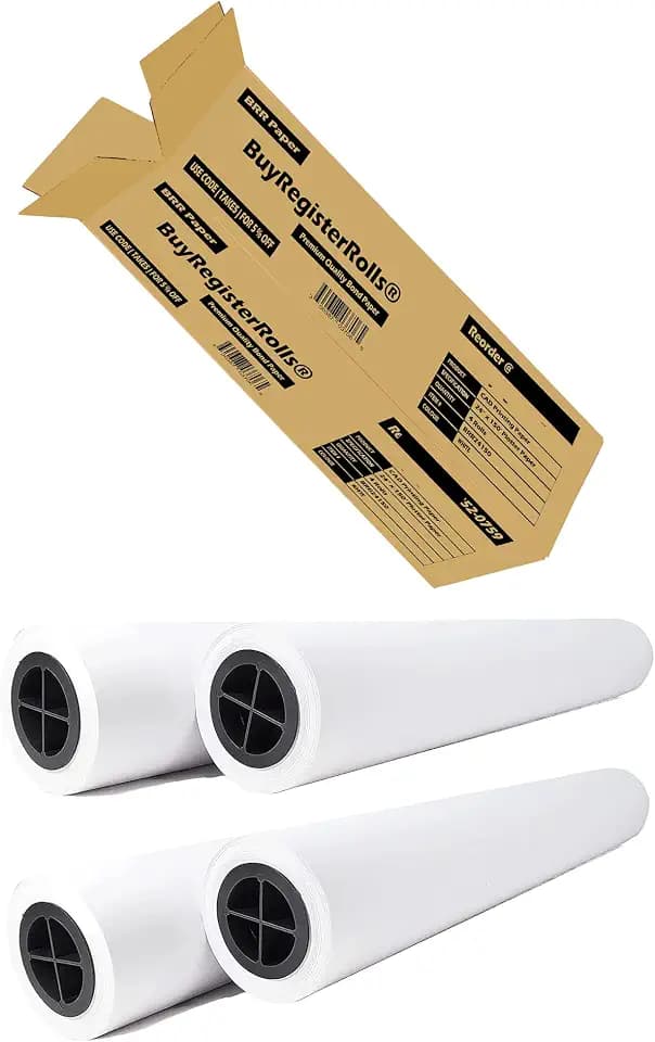 24’’ x 150’ Plotter Paper (New and Premium 4 Rolls) 20 lb Uncoated 96 Bright White (75 GSM with 2’’ Core) CAD Paper Rolls For Engineers, Architects, Copy Service Shops w/Inkjet Printers