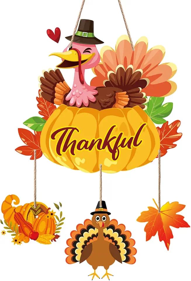 Thanksgiving Turkey Door Hanging for Front Porch, Autumn Farmhouse Hanging Sign for Fall, Harvest & Holiday Decorations - Made of Thick Cardstock