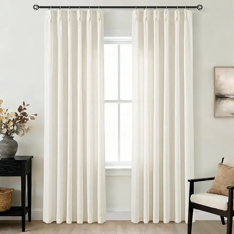 Birch Pinch Pleated 92 inch Long Linen Curtains 2 Panels Set for Living Room Track System Curtains Neutral Modern Elegant Light Filtering Semi Sheer Linen Blend Pinch Pleat Drapes 92 Length