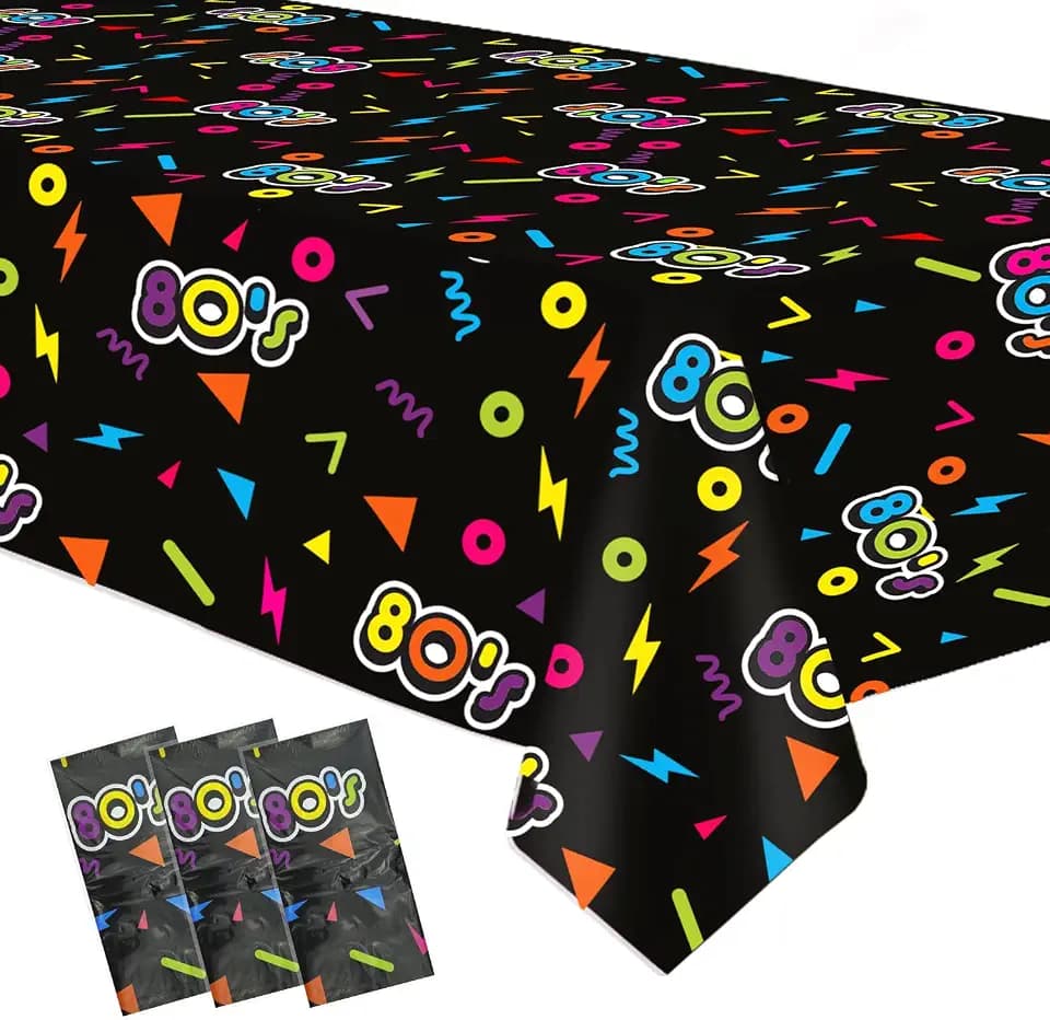 80's Party Decorations Tablecloth Supplies, 3 Pack, 54in x 108in