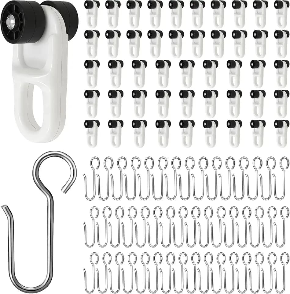 Heavy Duty Retractable Room Divider Curtain Rods Rail Curtain Track Ceiling and Wall Mounted Track Dedicated Roller and Hooks White for Bathroom Room Divider Hospital Balcony Window (48 Set)