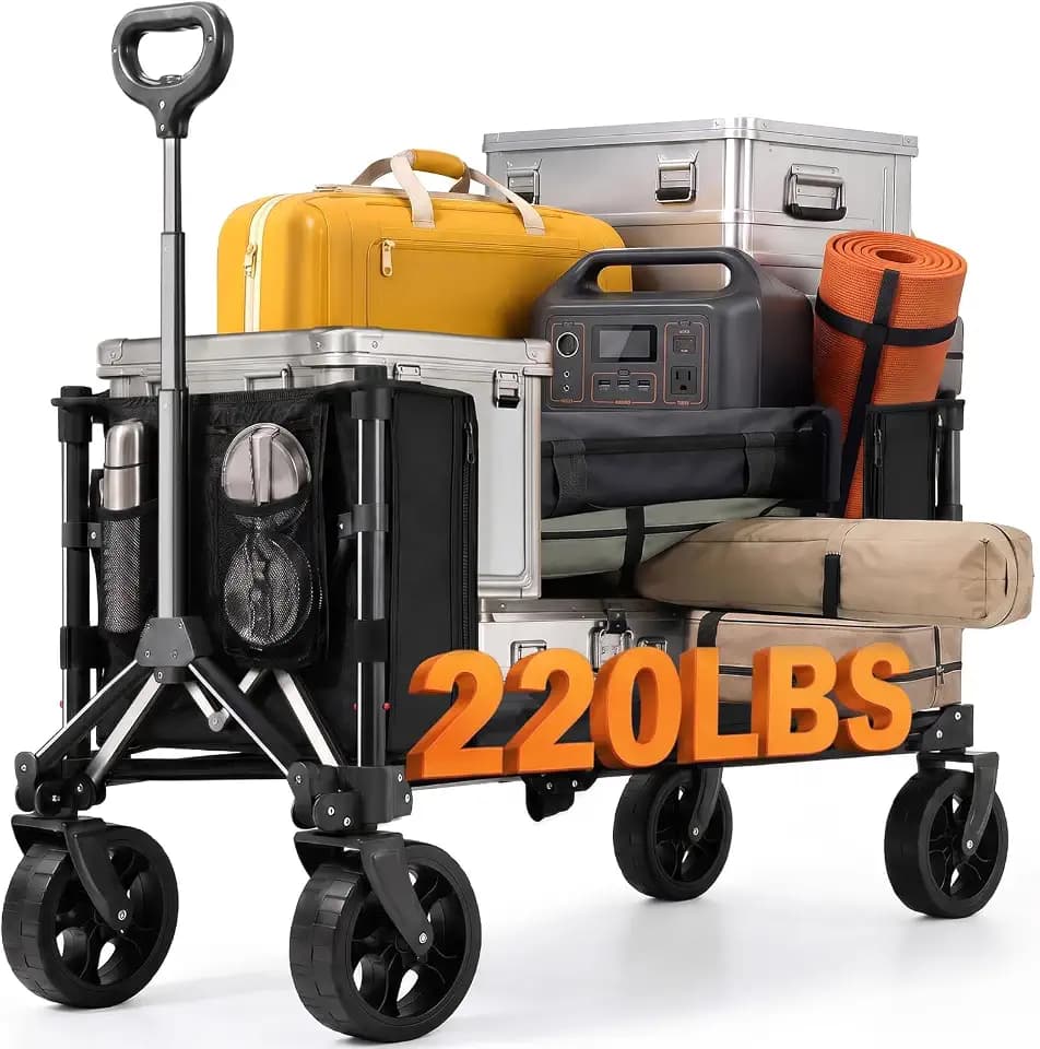 Overmont 3 in 1 Wagon Cart Converts to Bench 120L Foldable Cart Side Open