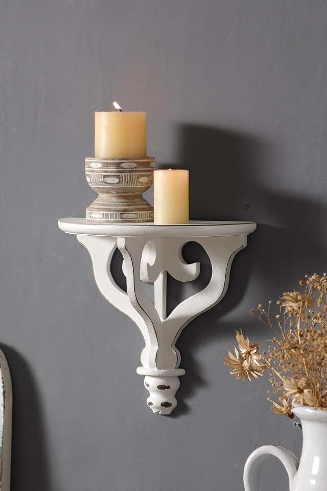 SOFE Rustic Vintage Wall Shelf - Scroll Wooden Floating Shelves, 12" Wide