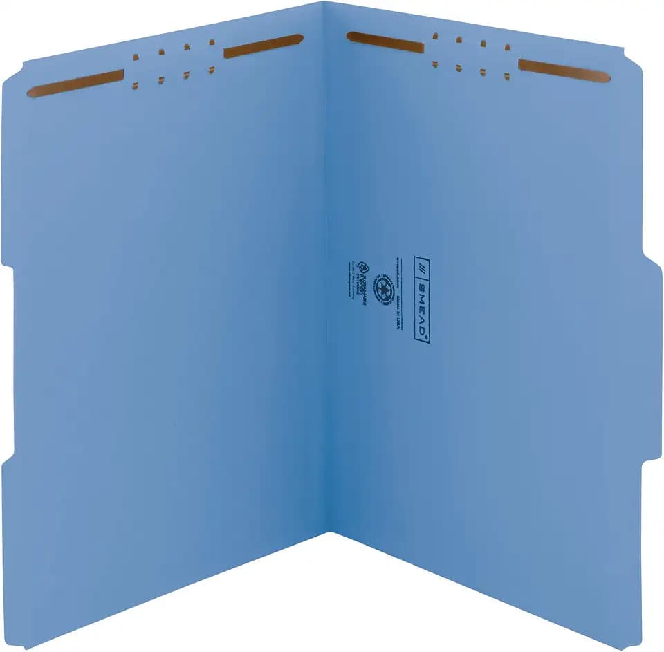 Smead Fastener File Folder, 2 Fasteners, Reinforced 1/3-Cut Tab, Letter Size, Blue, 21 per Box (12050)