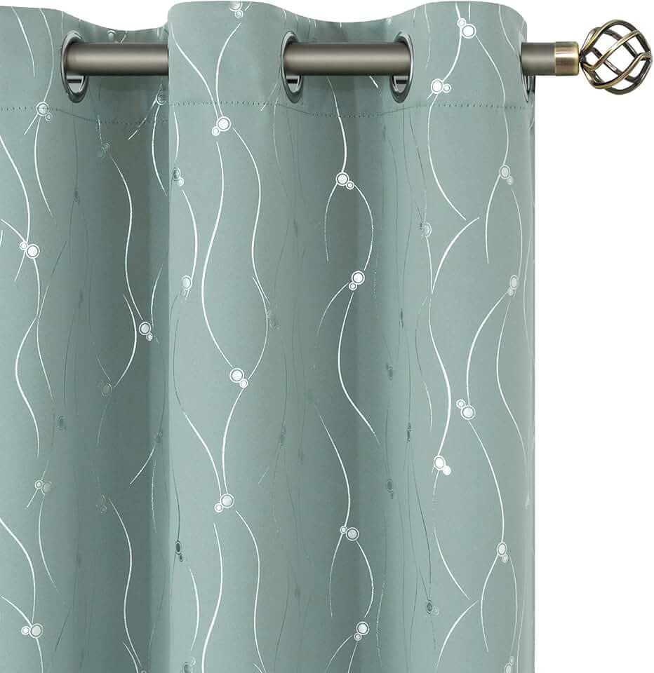 BGment Room Darkening Curtains 36 Inches Long, Grommet Thermal Insulated Blackout Curtains with Wave Line and Dots Printed for Bedroom, 2 Panels, Each Panel 42 x 36 Inch, Frosty Green