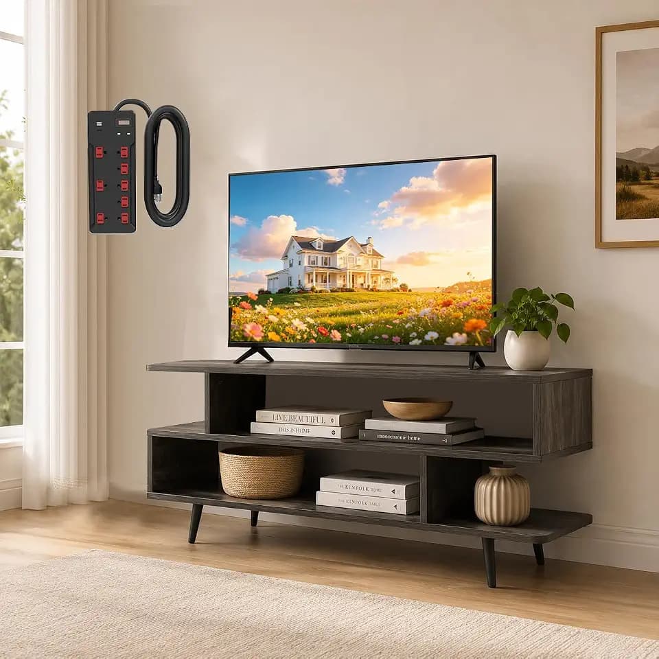 Lightdot TV Stand for TVs up to 45'', Modern Entertainment Center with 3 Open Storage Large Capacity for Collection,Media Console Table for Living Room/Entrance/Sofa Cabinet,Easy Assembly-Grey Oak