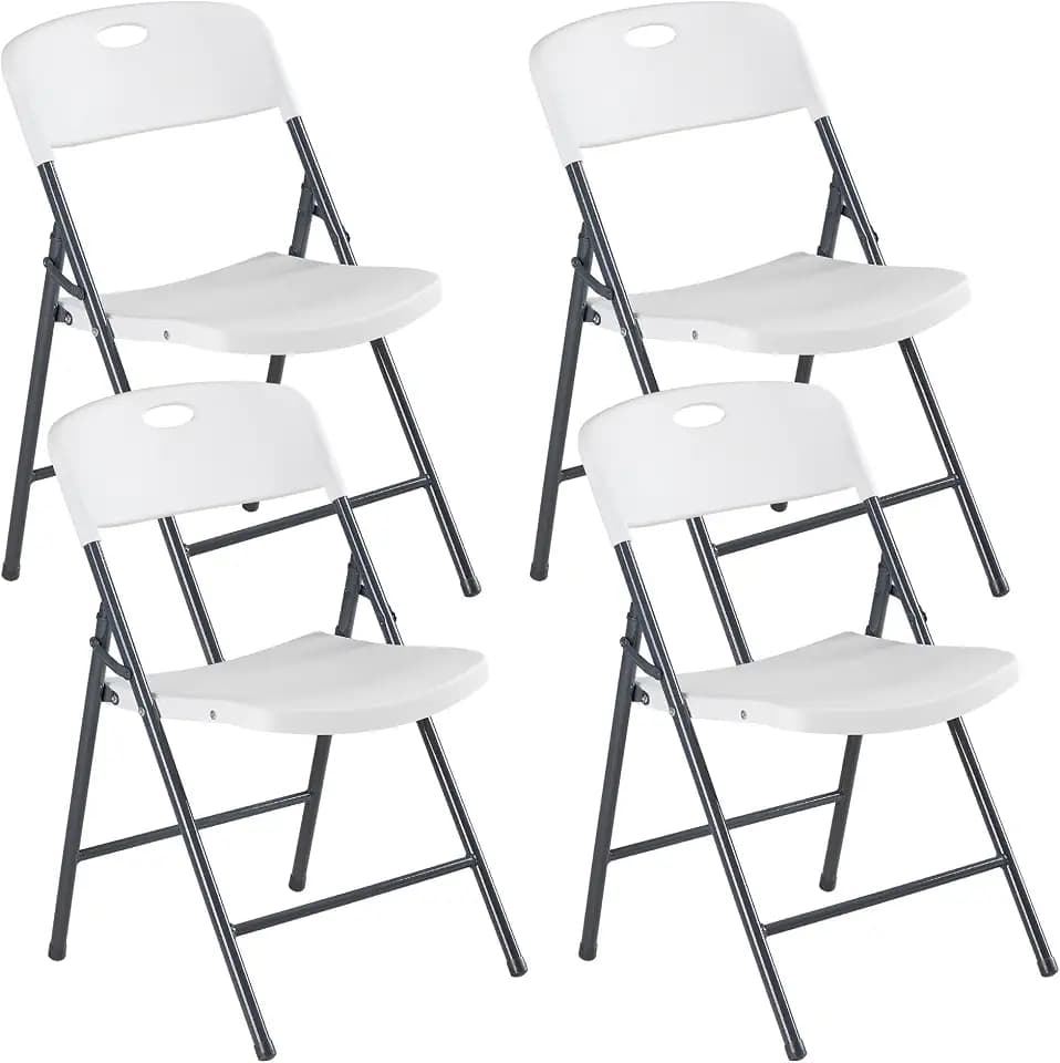 DUMOS 4 Pack Folding Chairs Heavy Duty - Plastic Stackable Portable Dining Chairs Set, Wedding, Party, Patio, Garden, for Indoor Outdoor, for Home and Office, Conference, White