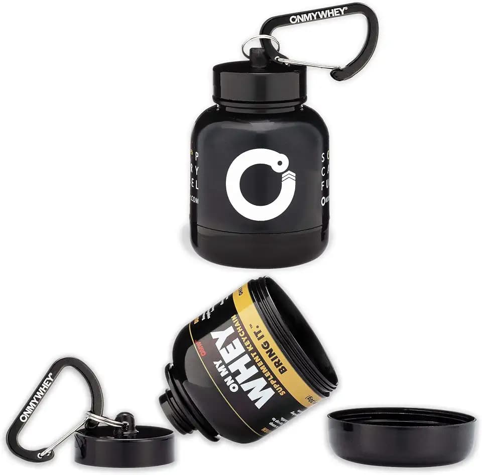 OnMyWhey - Protein Powder and Supplement Funnel Keychain, Portable to-Go Container for The Gym, Workouts, Fitness, and Travel - TSA Approved, Combo 2-Pack w/ 1 Modern & 1 Classic