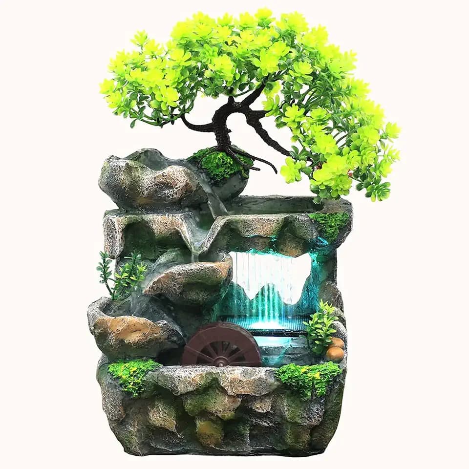 Rockery Stream Tabletop Fountain, Zen Meditation Indoor Waterfall Feature with Automatic Pump and Switch, Desktop Fountain for Home Office Bedroom Decoration (D)