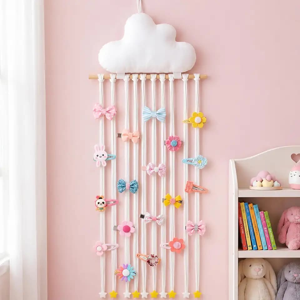 Suncalla Long Bow Holder for Girls Baby White Clouds Hair Clip Organizer