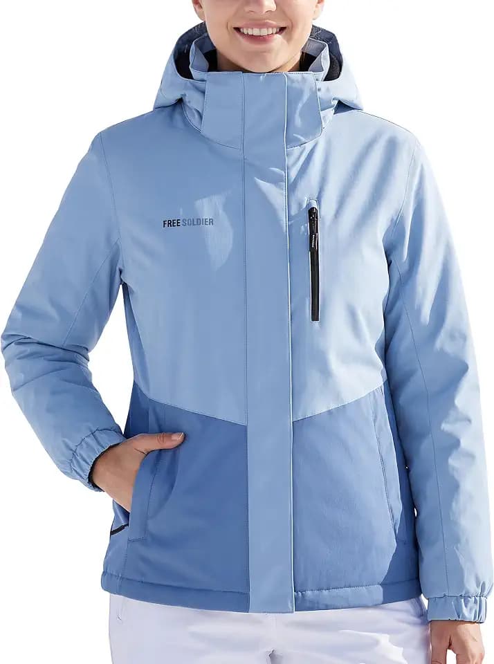 FREE SOLDIER Women's Waterproof Ski Jacket Fleece Lined Warm Winter Snow Coat Windproof Hooded Raincoat
