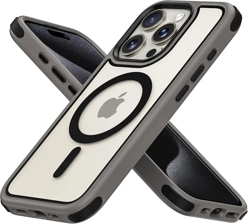 Mobnano for iPhone 15 Pro Case, Compatible with MagSafe, Crystal Clear Case with Magnetic Ring, Multicolor Protective Shockproof Bumpers, Not Yellowing Slim Cover for Men Women - Grey/Black