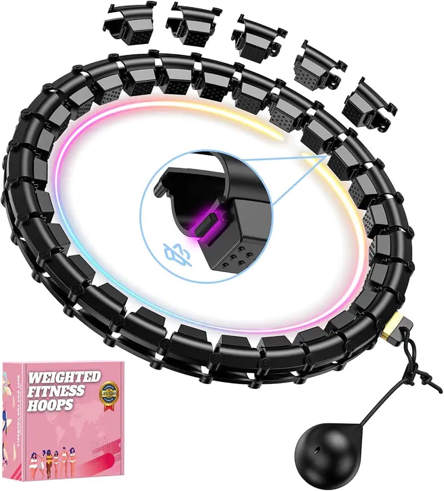 Fit Hoop Weighted Waist Circle, 32 Detachable Parts & 65-Inch Plus-Size Fit, Weight Loss Fitness Gear, Quiet Home Workout Tool for Waist Training & Gifts for Adult Women,Black