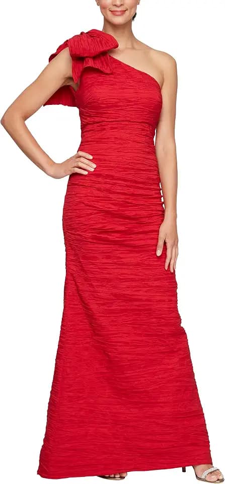Alex Evenings Women's Long Cold Shoulder Dress, Wedding Guest, Prom, Formal Event (Petite and Regular Sizes)