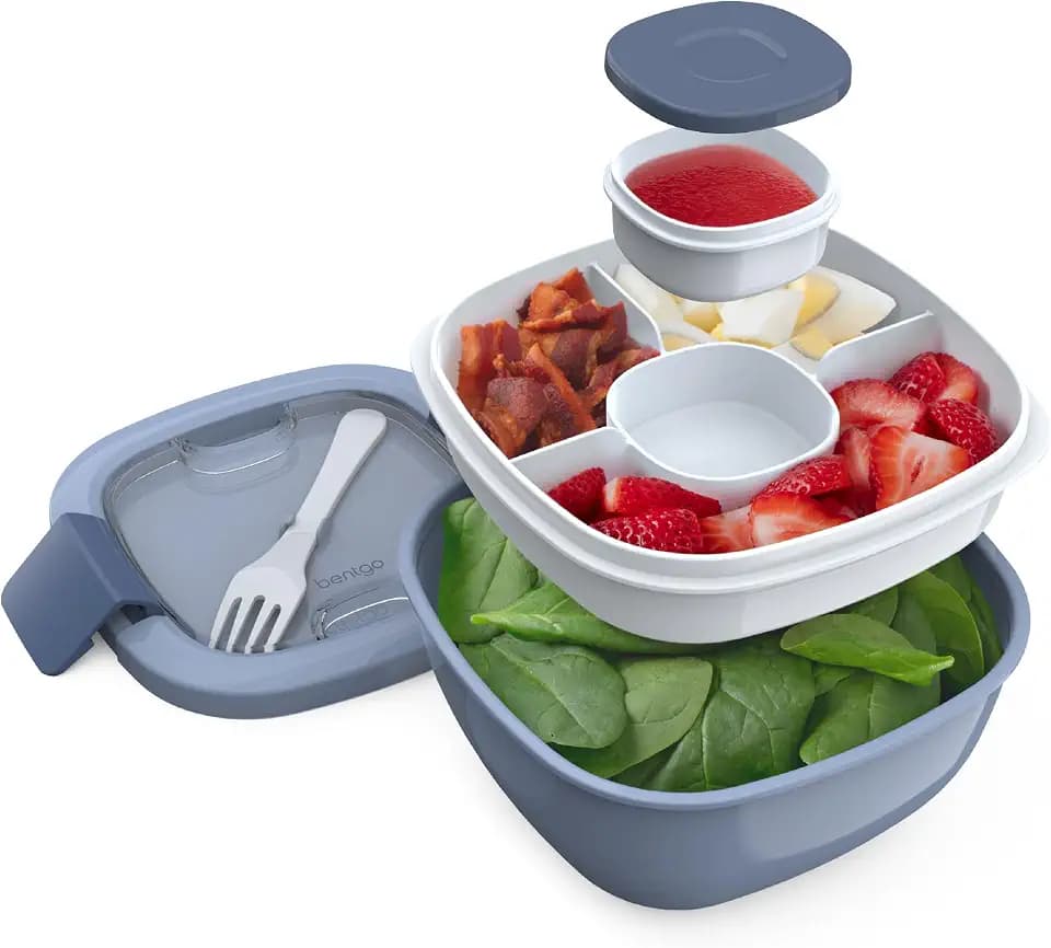 Bentgo Salad Container, Lunch Bowl with 4-Compartment Toppings Tray, 54 oz