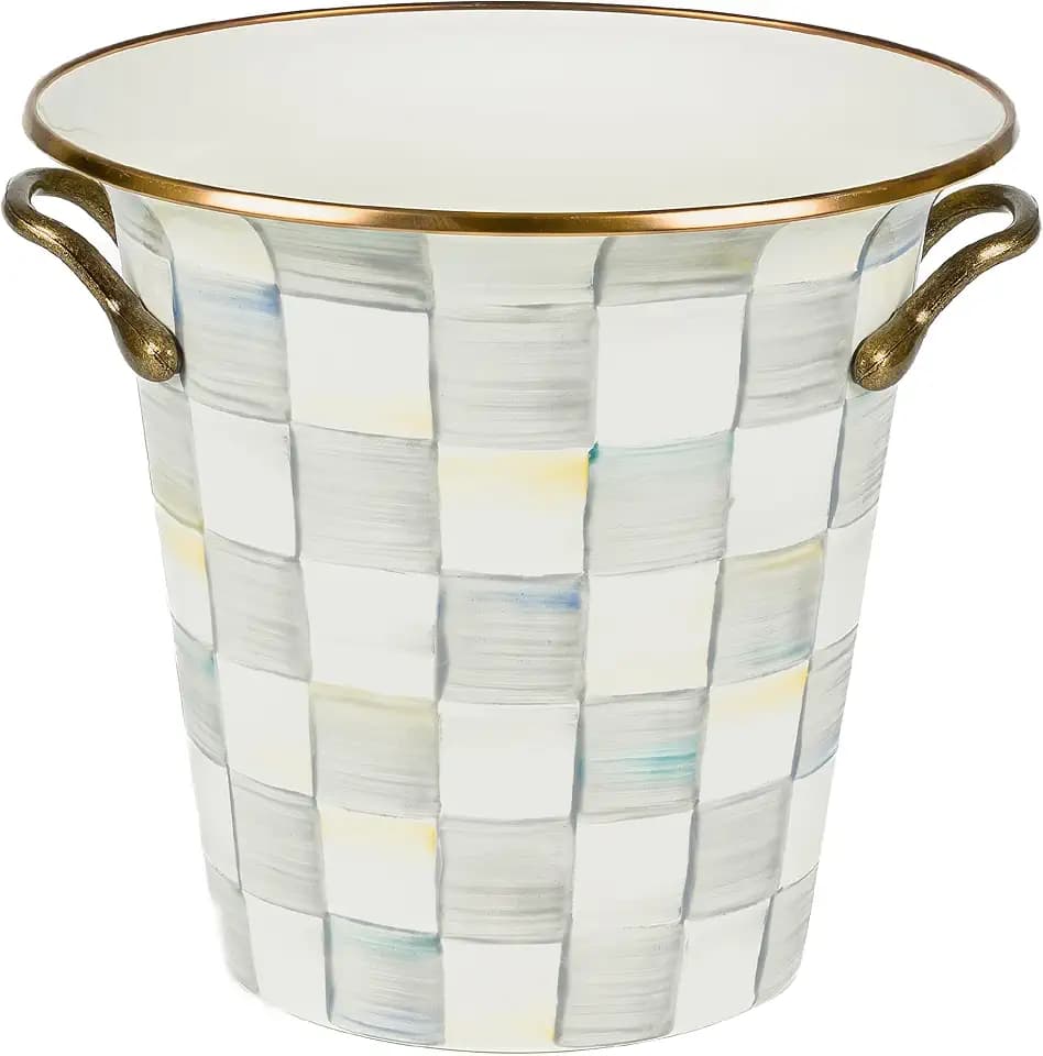 MACKENZIE-CHILDS Enamel Wine Cooler, Gray-and-White Sterling Check