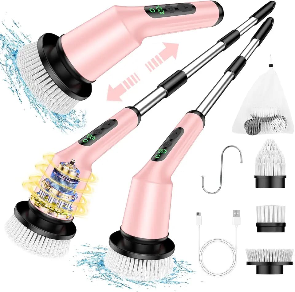 Electric Spin Scrubber for Bathroom, Shower Scrubber with Long Handle