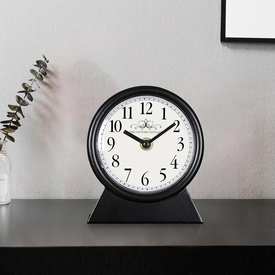 Vintage Desk Clock Battery Operated Silent Black 4.7x5.5in