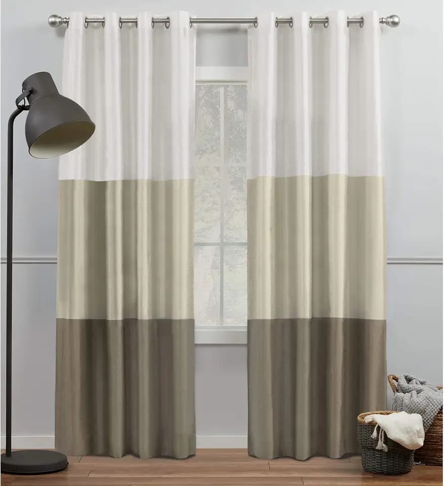 Exclusive Home Chateau Striped Faux Grommet Top Curtain Panel Pair, 54"x108", White Sand, Set of 2