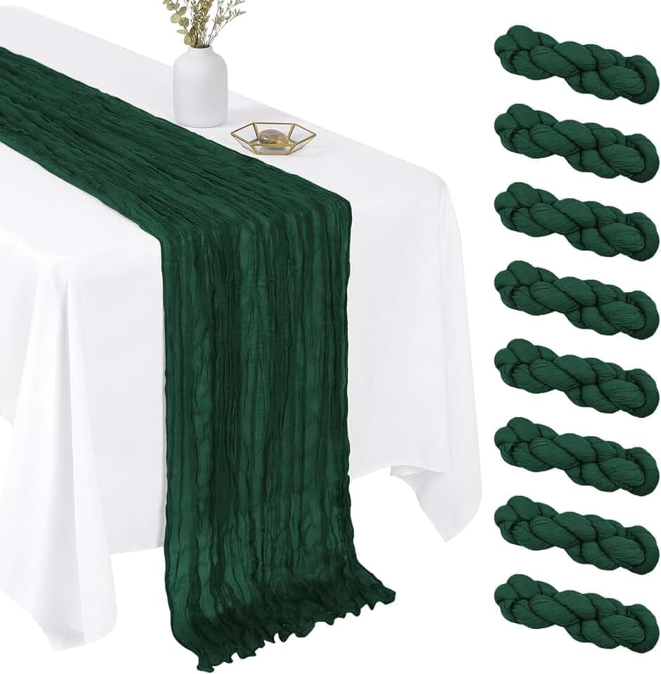 8 Pack Emerald Green 17 x 108 Inch Cheesecloth Table Runner - Boho Gauze Sheer Fabric for Wedding Baby Shower Party Home Decor