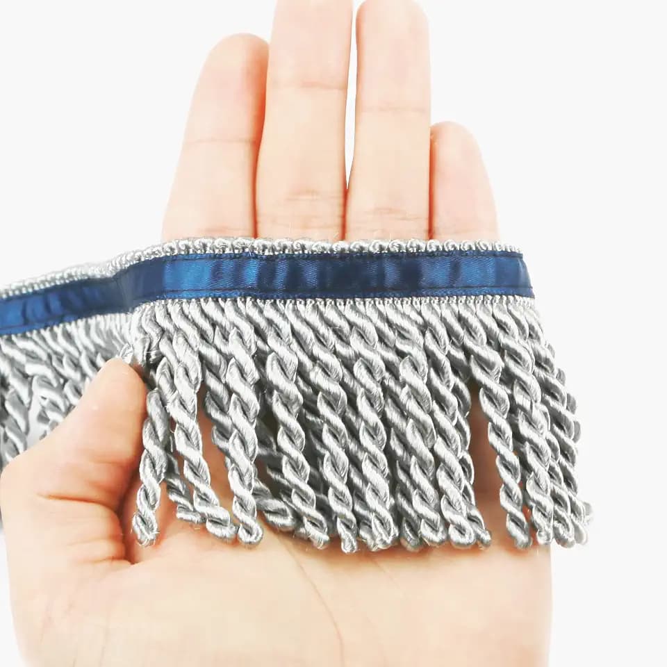 Bullion Fringe Trim 10 Yard x 2.5 Inches with Blue Ribbon