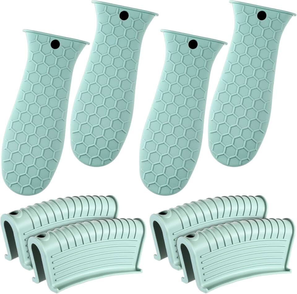 Patelai 8Pcs Silicone Cast Iron Handle Cover,Mint Green