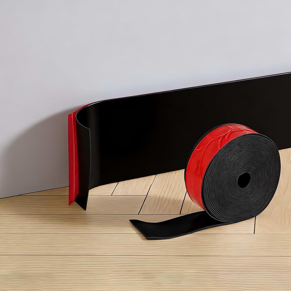4in x 40ft Flexible Baseboard Trim, Peel and Stick Vinyl Wall Base Black