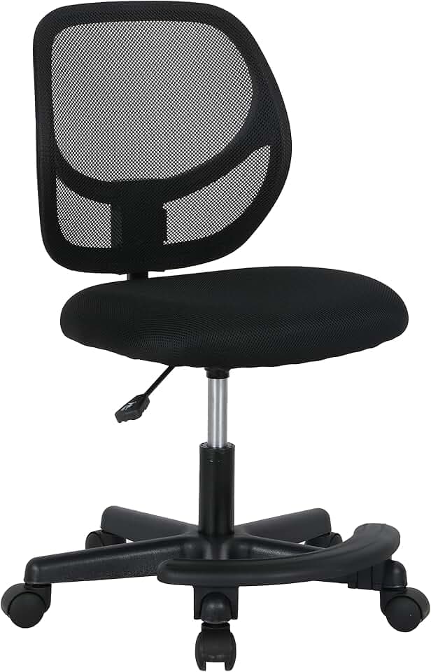 Amazon Basics Kids Adjustable Height Mesh Low-Back Swivel Desk Chair with Footrest, Rolling Chair with Casters for Smooth Mobility, Black