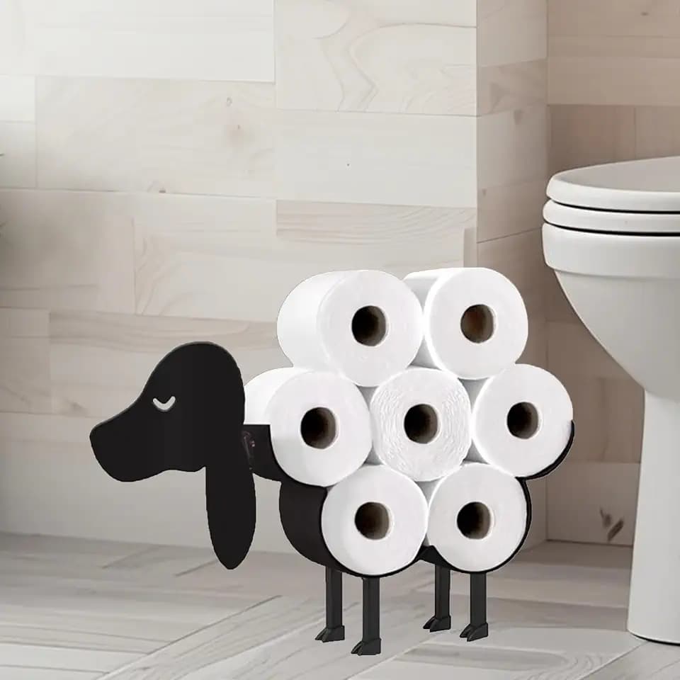 Dog Toilet Tissue Holder,Animal Paper Holders,Decorative Metal Papers Holder,Funny Toilet Animal Storage for Bathrooms,Bathroom Paper Organizer for Extra 8 Rolls Stand & Wall Mounted Art Decor