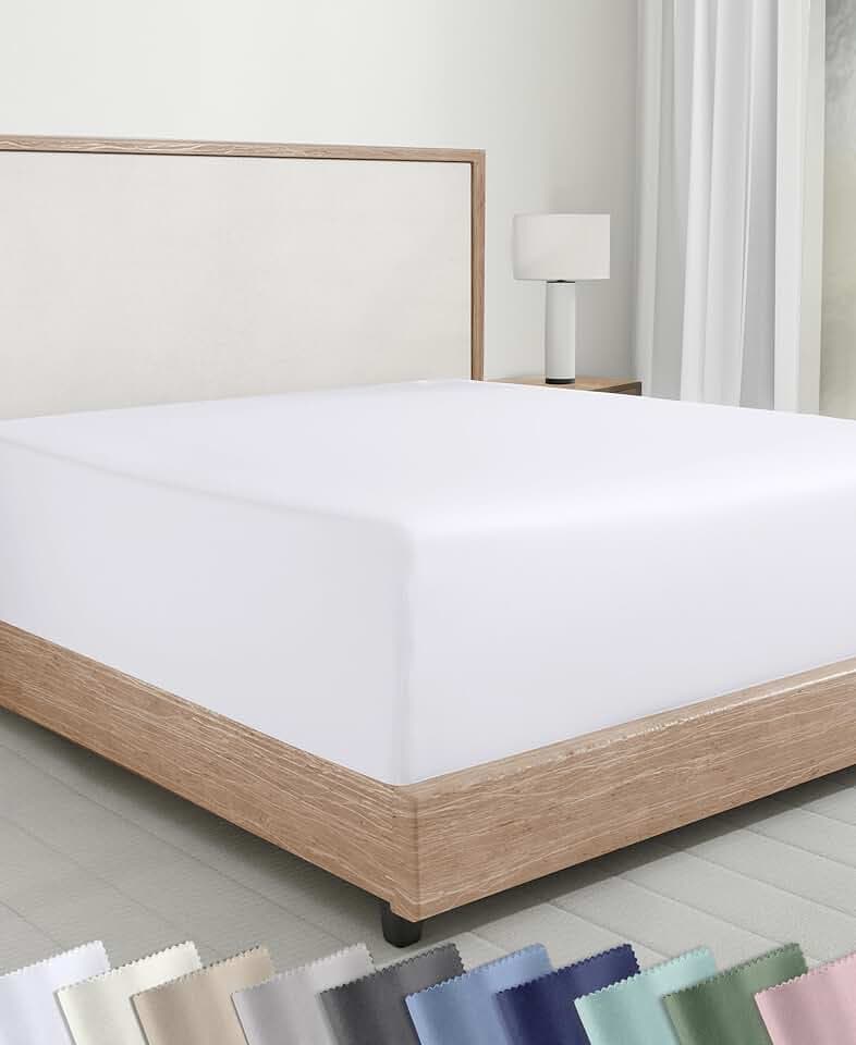 Soft Natural 100% Cotton Sateen Twin Fitted Sheets, Bright White