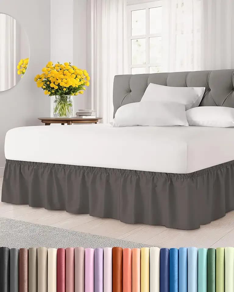 CGK Wrap Around Dust Ruffle Bed Skirt - King Size, 24" Inch, Dark Grey
