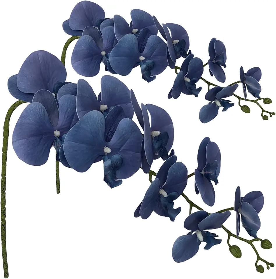 FagusHome Artificial Phalaenopsis Flowers Branches 9 Large Blooms Artificial Orchid Flowers Stem Plants 42 Inches 2 Pcs for Home Wedding Décor (Dark Blue)