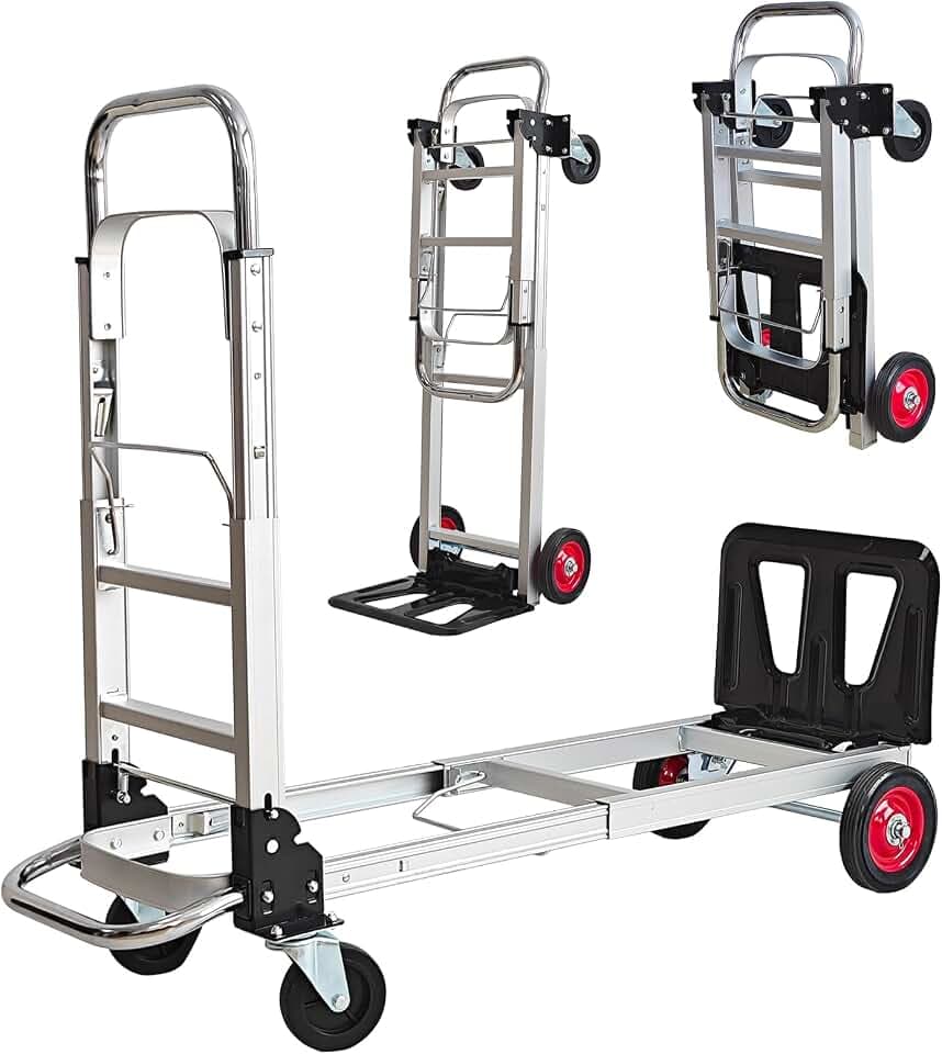 3-in-1 Aluminum Folding Hand Truck Dolly, 330 lbs Heavy Duty Convertible Cart with Retractable Handle, 4 Universal Rubber Wheels – Perfect for Home, Office, Warehouse & Supermarket