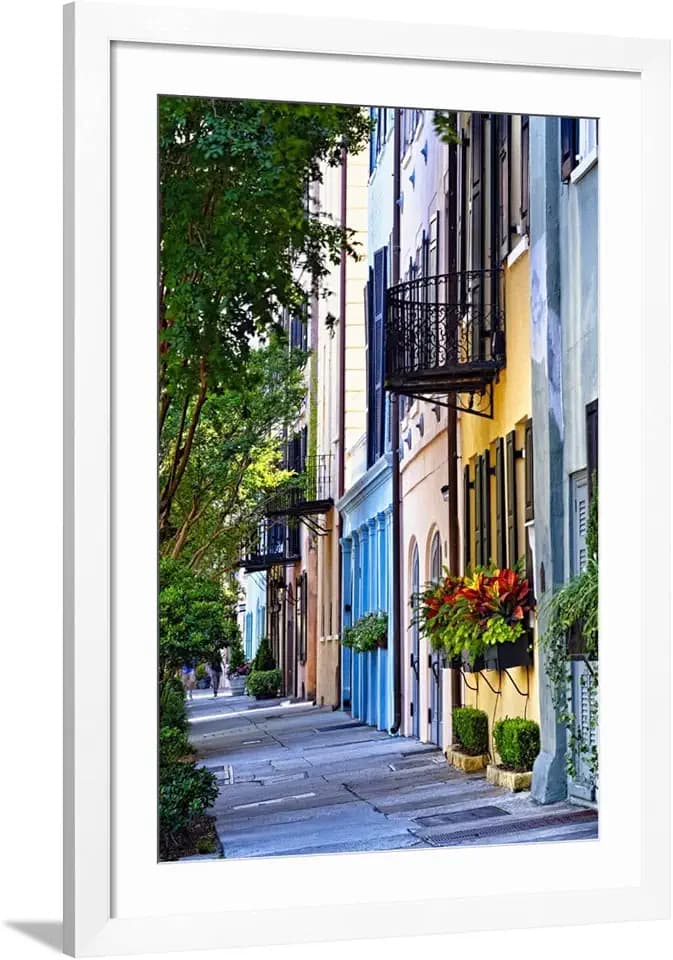 Art.com Wall Photographic Print Rainbow Row III Charleston, South Carolina on White Frame by George Oze, 32" x 44"