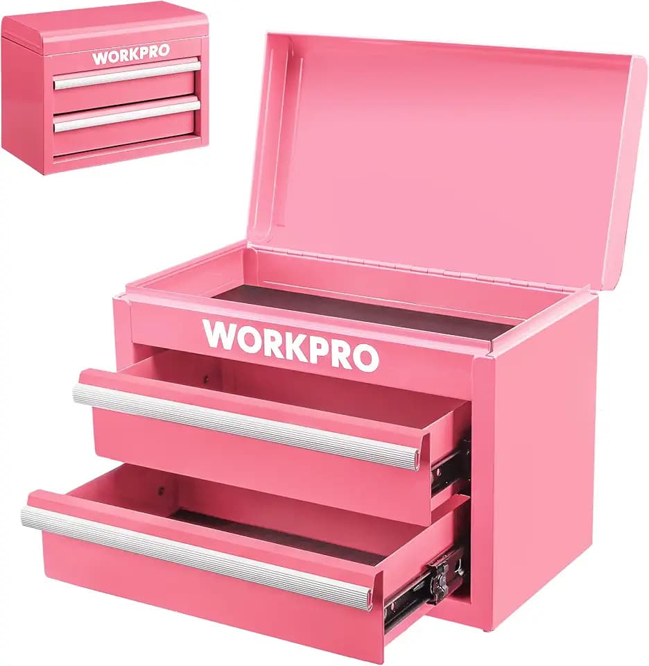WORKPRO Metal Mini Tool Box with 2 Drawers and Top Storage