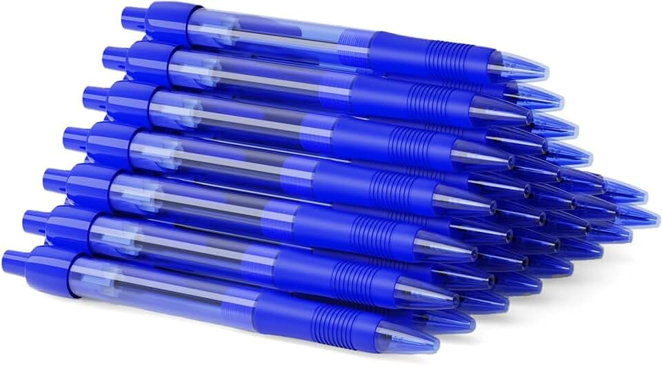 deegtran Pens Bulk, 30 Pack No Bleed Blue Ink Click Pens with Soft Grip, Wholesale Retractable Ballpoint Pens for Office School, Medium Point Smooth 1.0MM