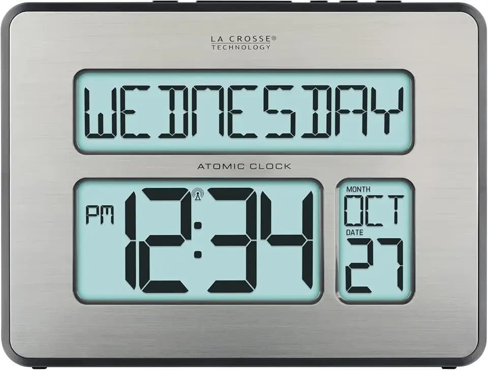 La Crosse Technology 513-1419BLv4-INT Backlight Atomic Full Calendar Clock with Extra Large Digits