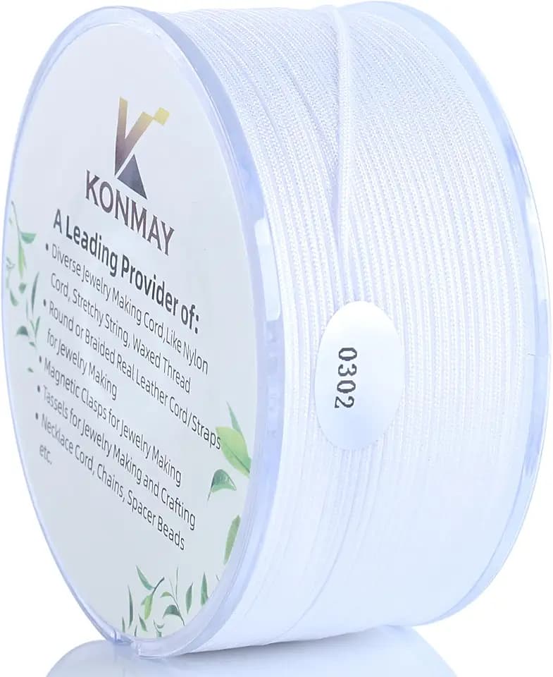 KONMAY 0.8mm White Nylon String with Case for Bracelets,130 Yards Braided Nylon Satin Cord for Jewelry Making, Beading,Chinese Knotting, Kumihimo, Macramé
