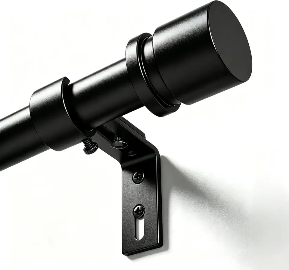 Byondeth Latest Curtain Rods for Windows 28 to 120 Inches Length Adjustable 1 Inch Diameter Window Heavy Duty Curtain Rod with Aluminium Finials Set for Outdoor, Farmhouse, Bedroom, Living Room, Black