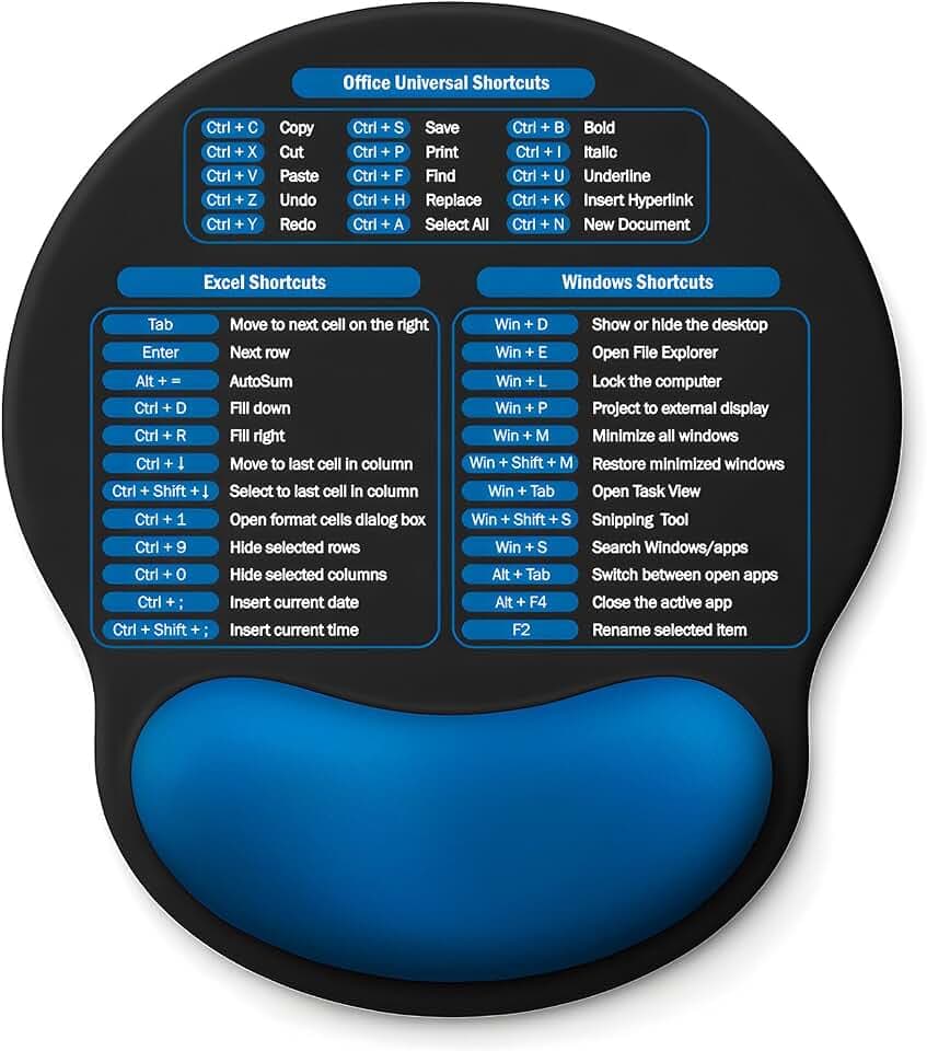 Mouse Pad with Wrist Rest - Ergonomic Memory Foam Excel Office Shortcut