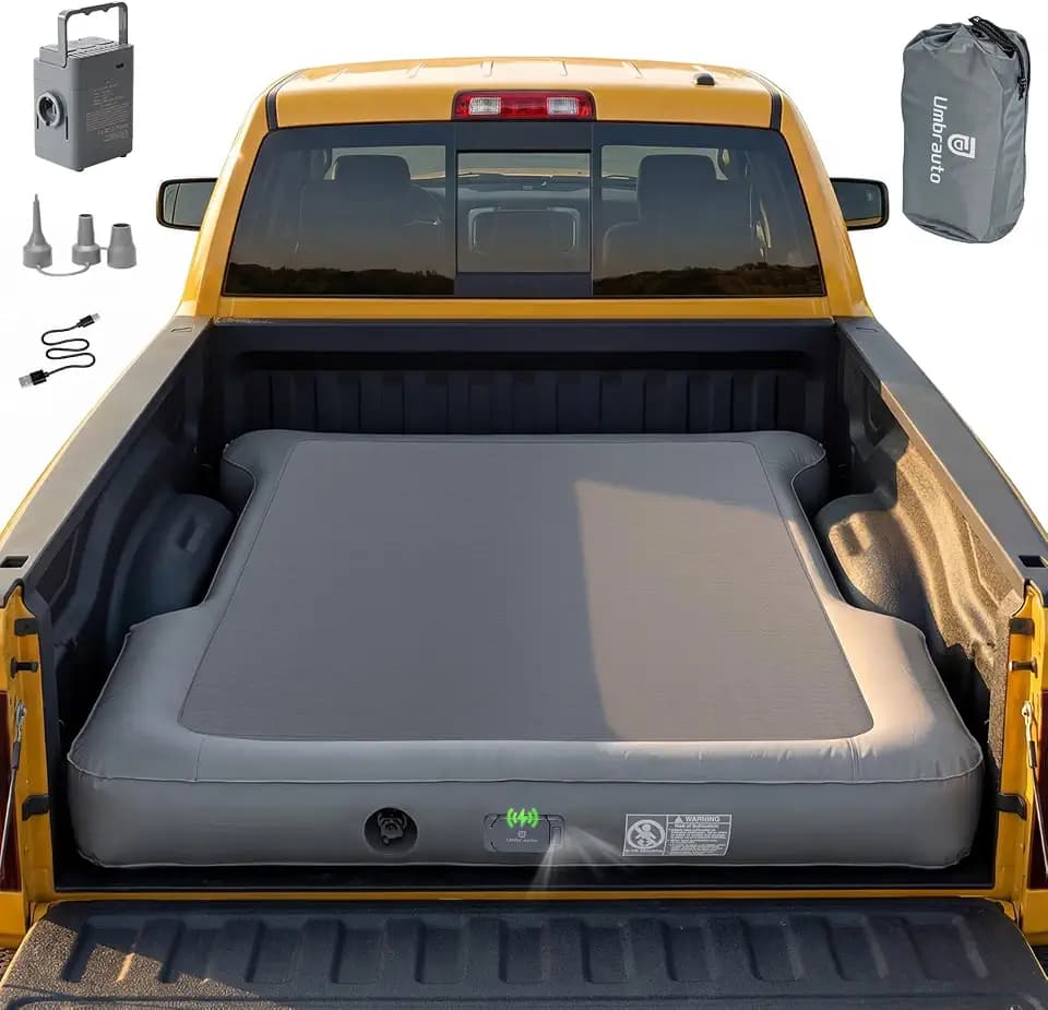 Umbrauto Upgraded Truck Bed Air Mattress for Full Size Short Beds 5.5-5.8ft, Drop-Stitch Tech with Built-in Pump, Heavy Duty Silent Inflatable Tent Bed for Outdoor Camping